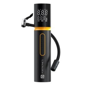 Portronics Vayu 5.0 Rechargeable Tyre Inflator with Fast Inflation, Preset Modes, Digital Display, Flashlight Torch, Auto Shut-Off, Air Pump Compressor for Car & Bike (Black)