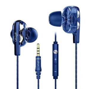 pTron Boom Ultima 4D Dual Driver, in Ear Gaming Wired Headphones with in-Line Mic, Volume Control & Passive Noise Cancelling Boom 3 Earphones – (Dark Blue)
