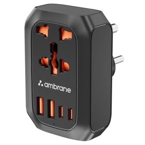 Ambrane 5-in-1 MultiPort Adapter with Universal AC Socket, 2 x Type C, 2 x USB