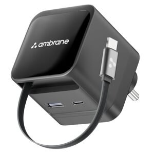Ambrane 65W GaN Superfast Wall Charger with Type-C Cable, 65W Output Compatible with MacBook & Type-C Laptop Charging, iPhone, Samsung, OnePlus, Nothing (Charge 65,Black)