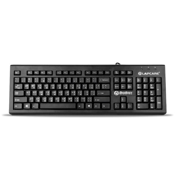 LAPCARE LMK-012 Multilingual USB Keyboard – Hindi English Typing, 104 Silent Keys, 10 Million Keystrokes, 1.5M Cable, Rupee Key, Membrane Switch – for Business & Office Use