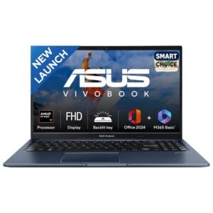 ASUS Vivobook 15, Smartchoice, AMD Ryzen 7 5825U, 16GB RAM, 512GB SSD, FHD 15.6″, Windows 11, Office Home 2024, Quiet Blue
