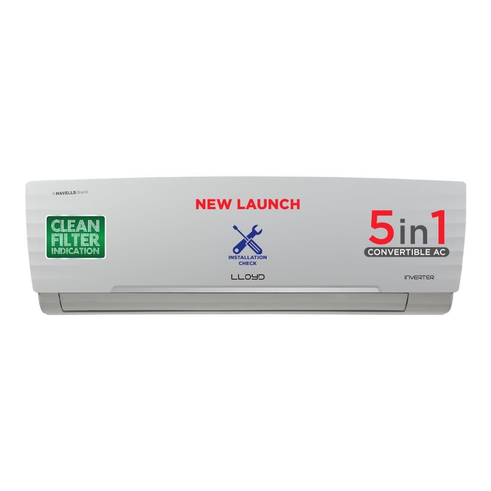 Lloyd 1.5 Ton 5 Star Inverter Split AC (5 in 1 Convertible, Cools Even at 52°C, Smart 4 Way Air Swing, Turbo Cool, Anti Corrosion Coating, 100% Copper, White, GLS18I5KWGGW)