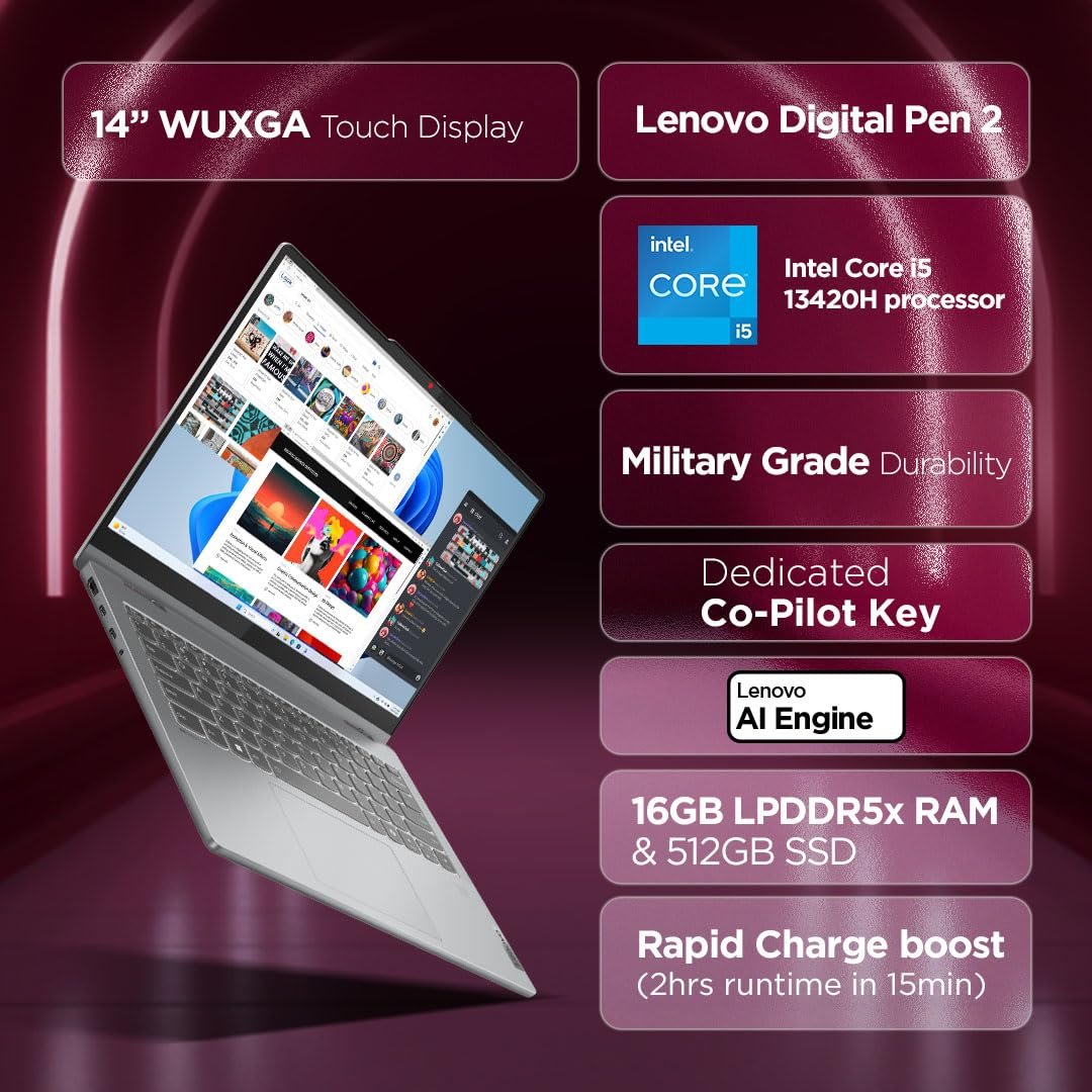 Lenovo Smartchoice Ideapad 5 2-in-1 13th Gen Intel Core i5-13420H (16GB RAM/512GB SSD/1.6kg), 83KX0059IN Laptop - Image 2