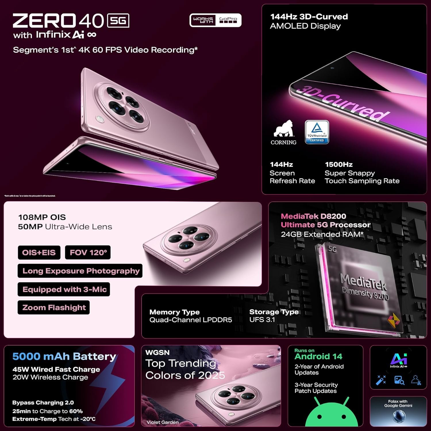 Infinix Zero 40 5G (Rock Black, 12GB RAM, 256GB Storage) - Image 4