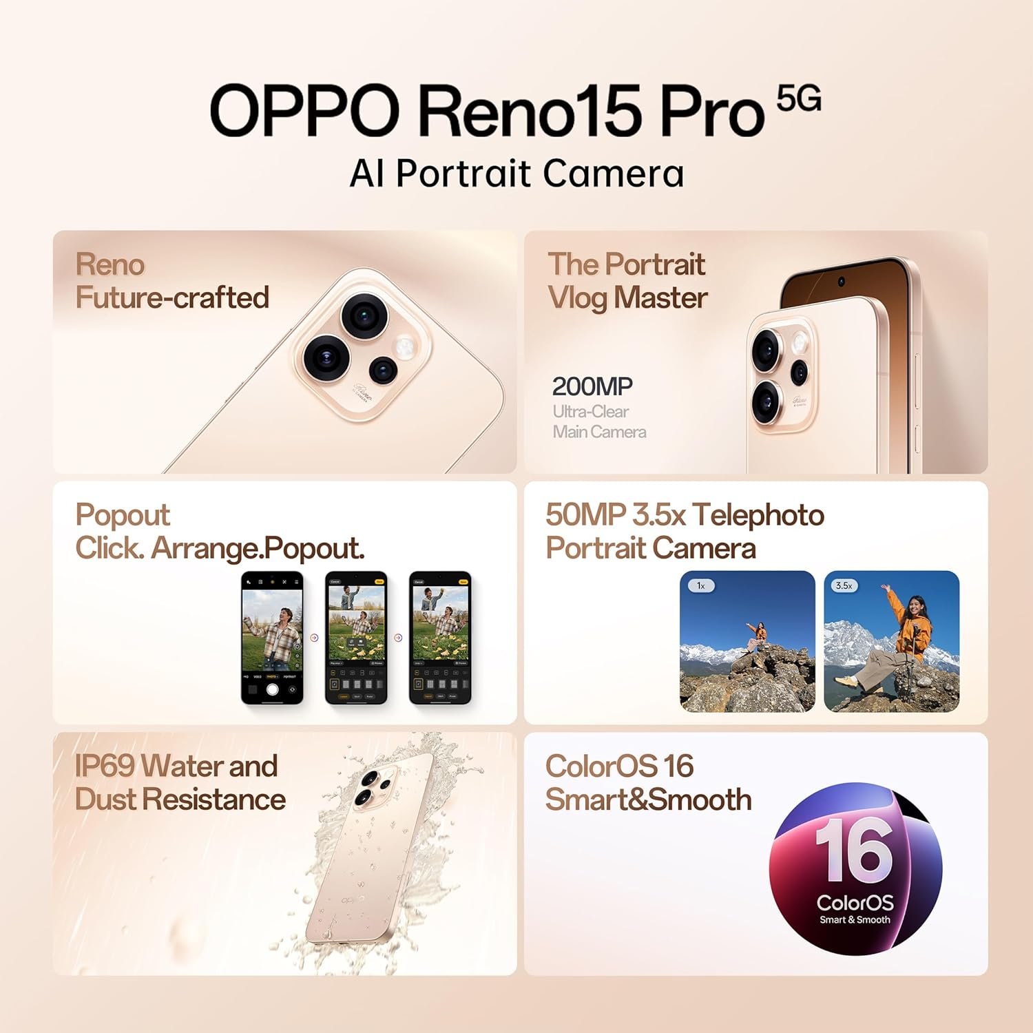 Oppo Reno15Pro 5G (Sunset Gold 12GB RAM, 256GB Storage) - Image 3