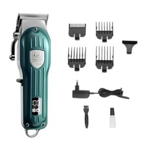 NG-116 PLUS Salon Series Professional Cordless Hair Clipper Digital Display 6500 RPM Powerful rotary Motor High Carbon steel 4 Guide Comb Taper Lever Adjustment Runtime: 240 min, Green