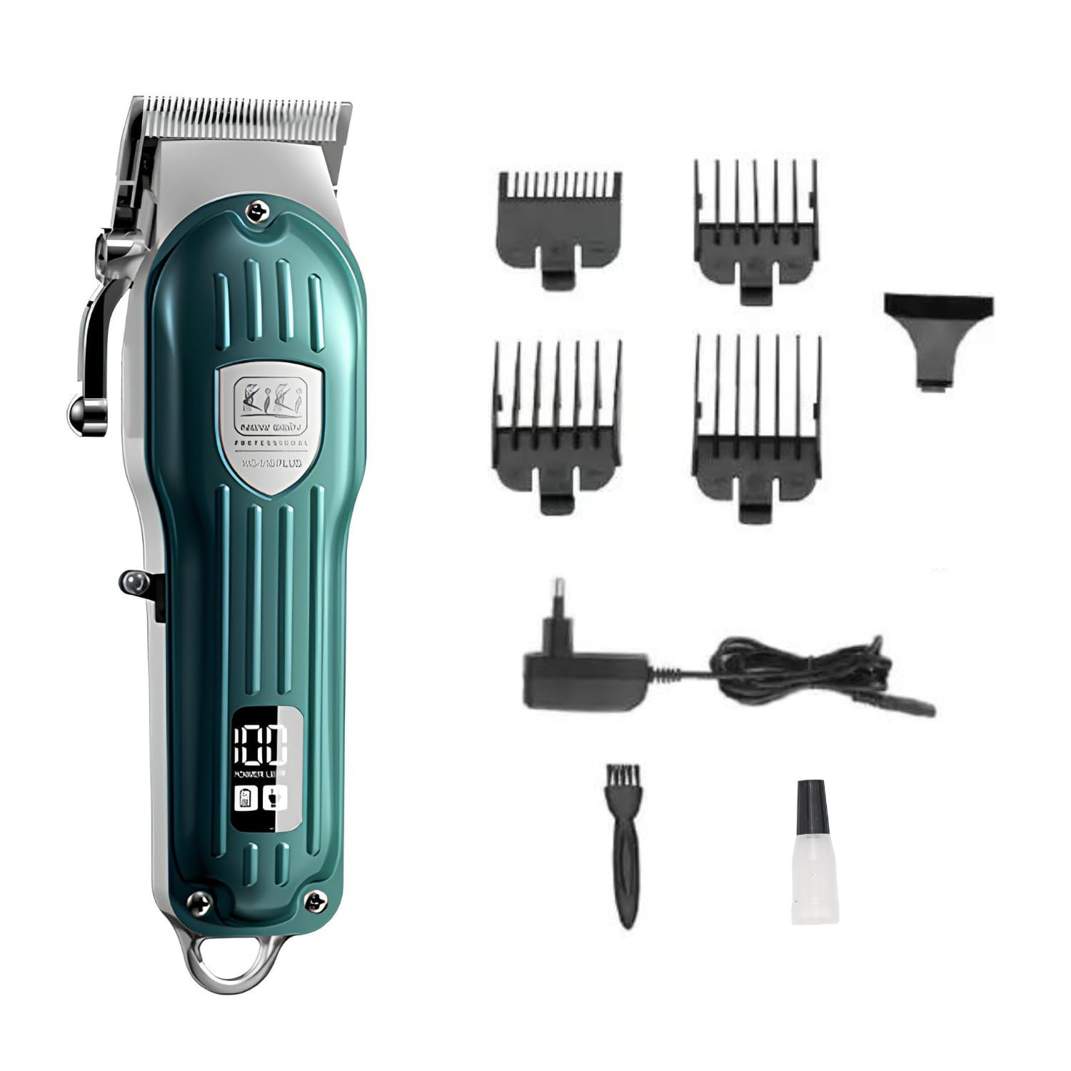 NG-116 PLUS Salon Series Professional Cordless Hair Clipper Digital Display 6500 RPM Powerful rotary Motor High Carbon steel 4 Guide Comb Taper Lever Adjustment Runtime: 240 min, Green