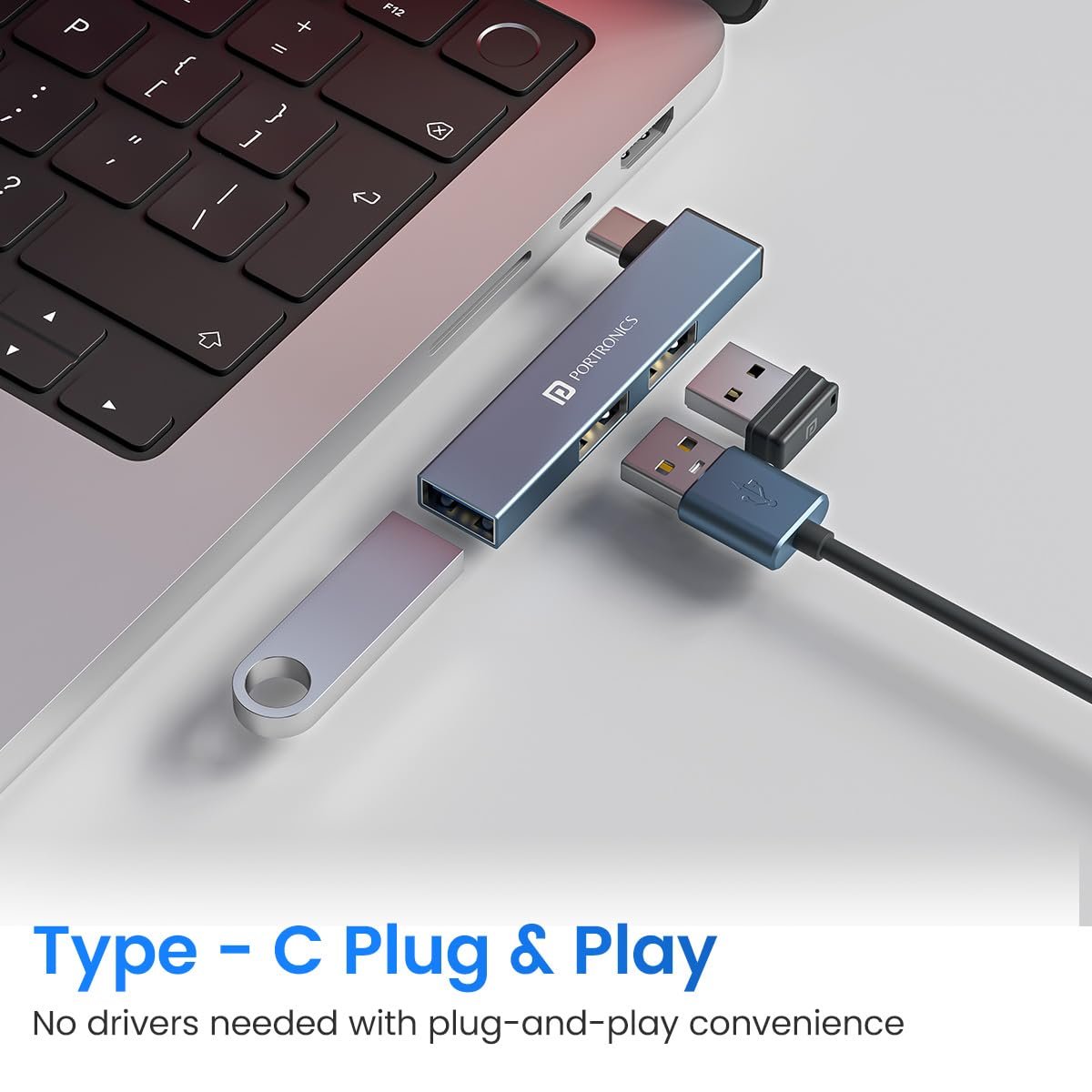 Portronics Mport Mino C USB Dock High Speed 3-Port USB 2.0, Aluminium Alloy Body - Image 4
