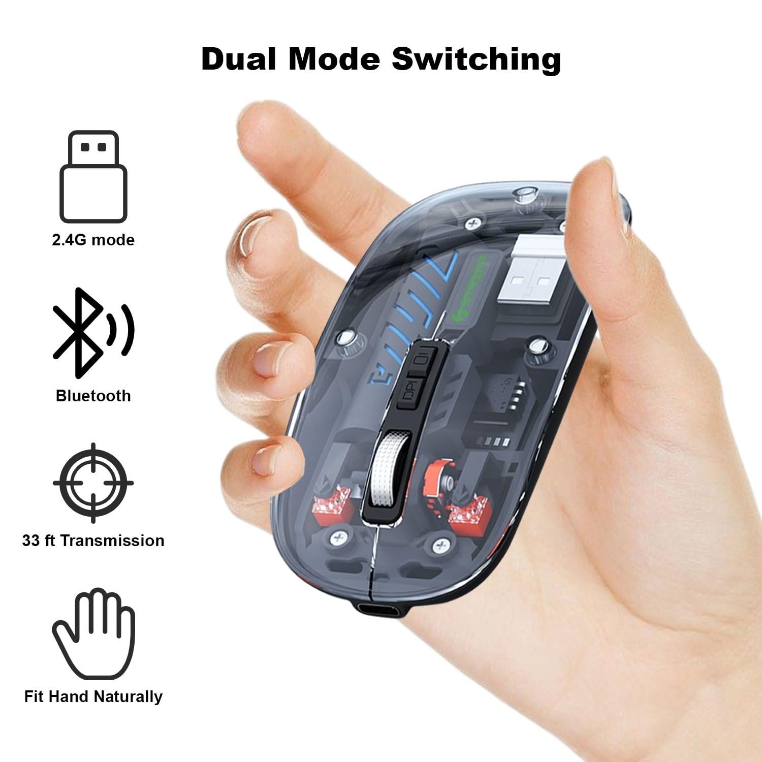 STRIFF NEO-BLA Transparent Wireless and Bluetooth Rechargeable Mouse - Image 4