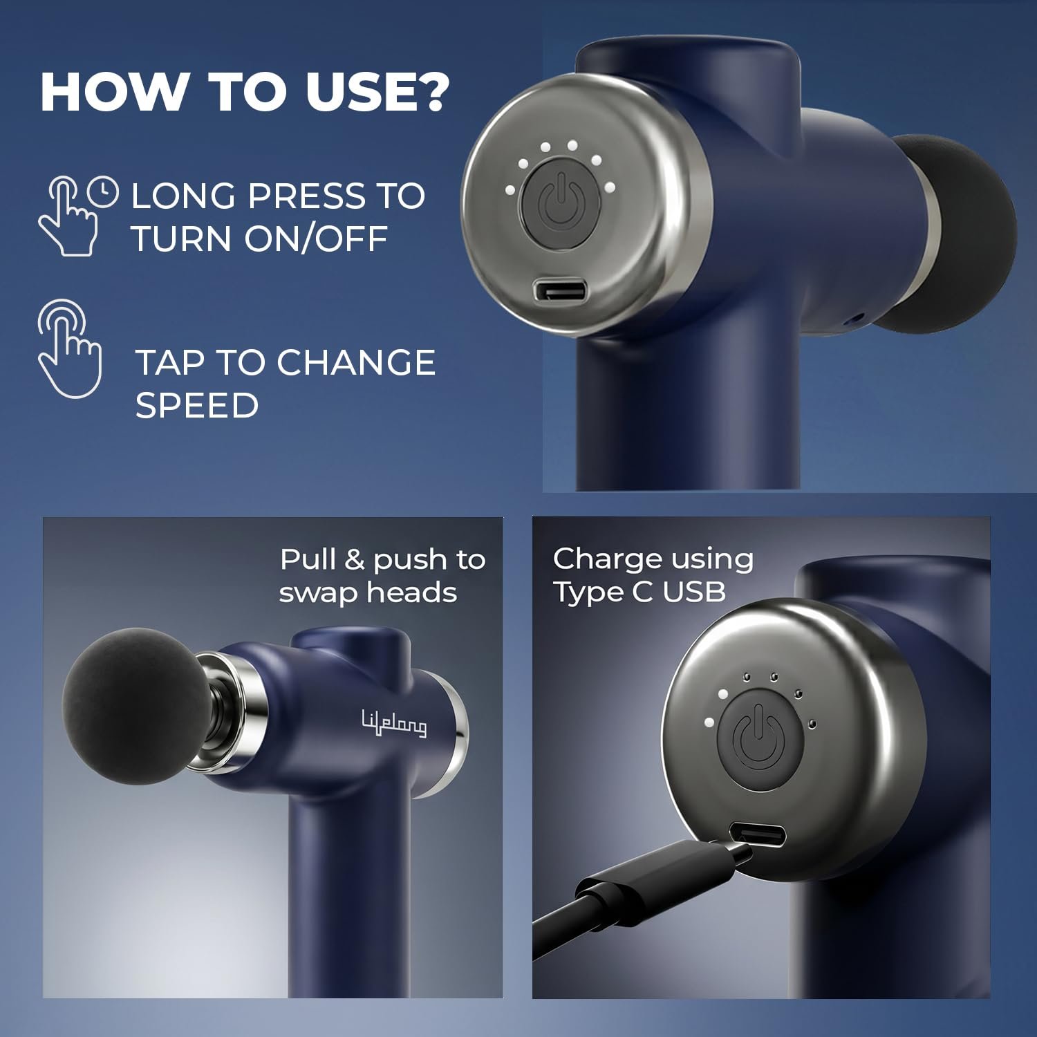 Lifelong Gun Massager for Pain Relief – 8 Massage Heads - Image 6