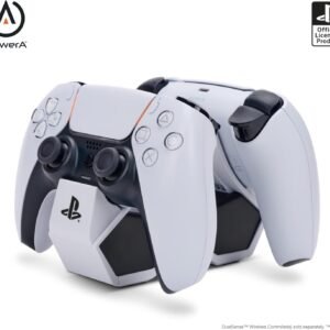 PowerA Twin Charging Station for PS5 DualSense and DualSense Edge Wireless Controllers, AC Adaptor Included, with LED Indicator, Vertical Dual Controller Fast Charging Dock (Officially Licensed)