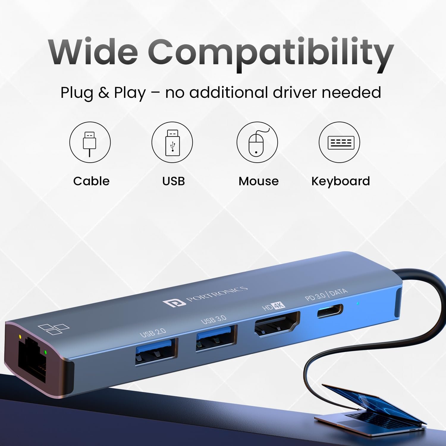 Portronics Mport 51 5-in-1 Type C HUB/Docking Station with RJ 45 Ethernet Port - Image 2