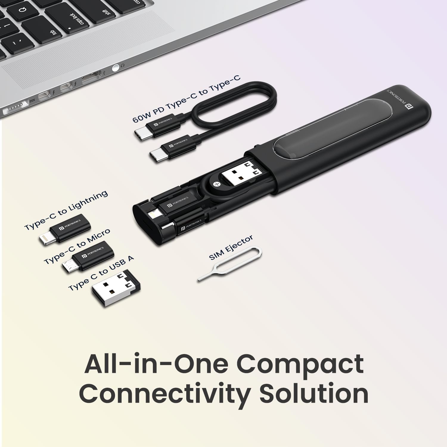 Portronics Snapcase 4 60W Multifunctional Fast Charging Data Cable Transparent Kit - Image 3