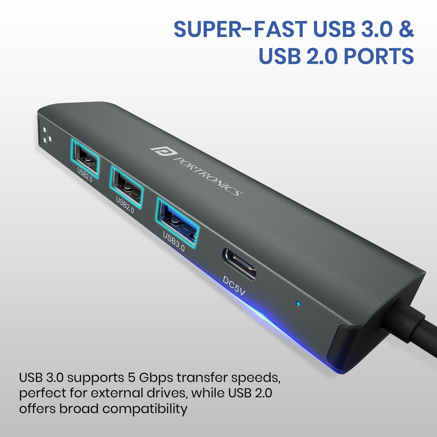 Portronics Mport Edge,5 Ports Dual USB Hub Dock, Superfast USB 3.0 - Image 5