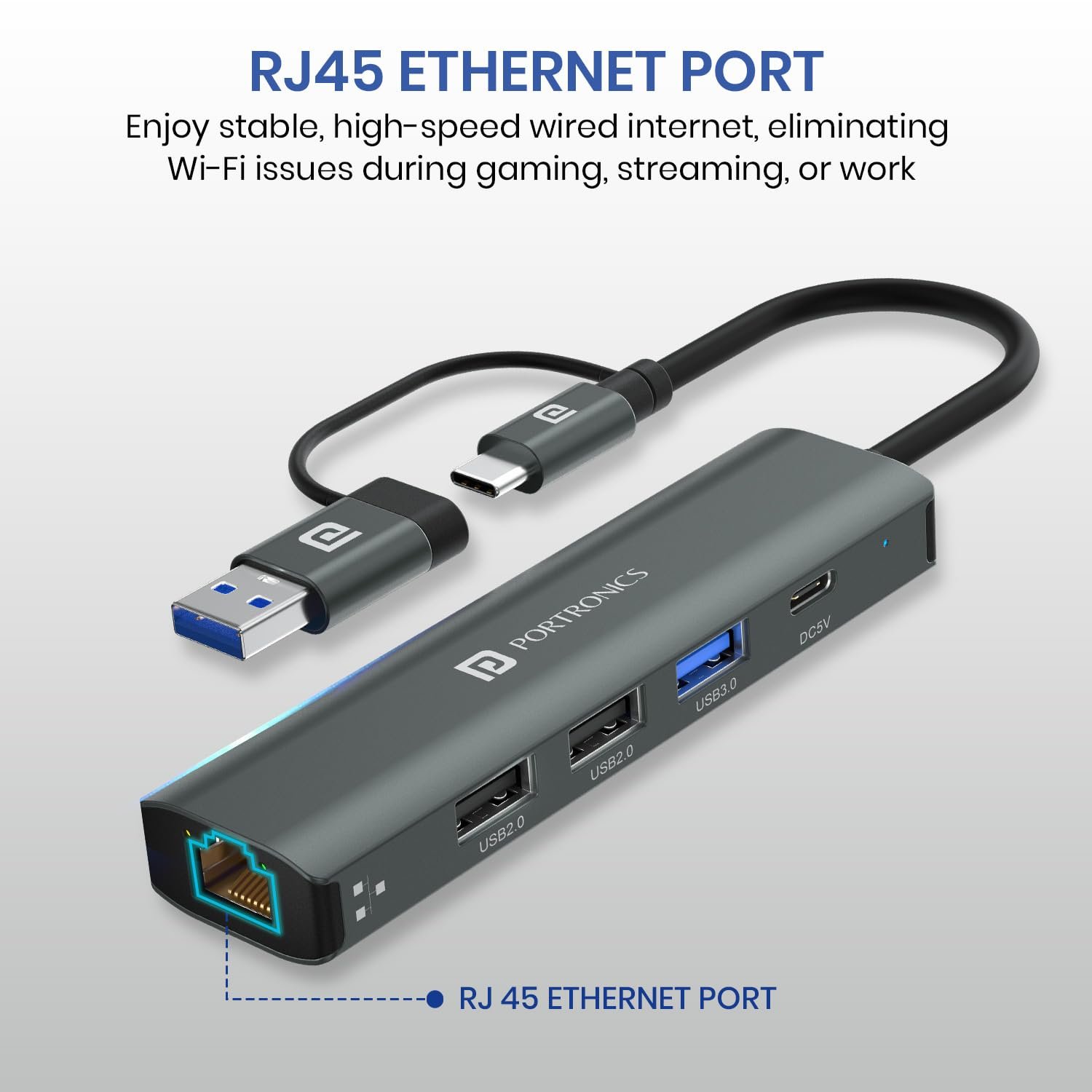 Portronics Mport Edge,5 Ports Dual USB Hub Dock, Superfast USB 3.0 - Image 3