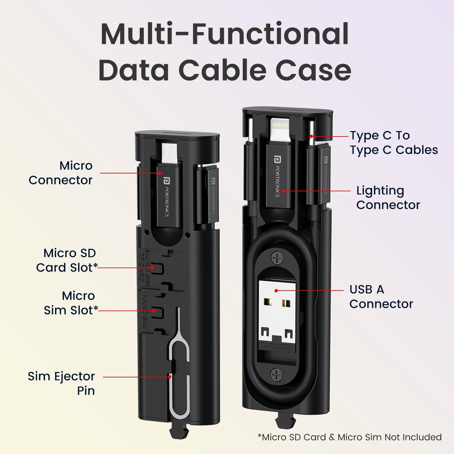 Portronics Snapcase 4 60W Multifunctional Fast Charging Data Cable Transparent Kit - Image 5
