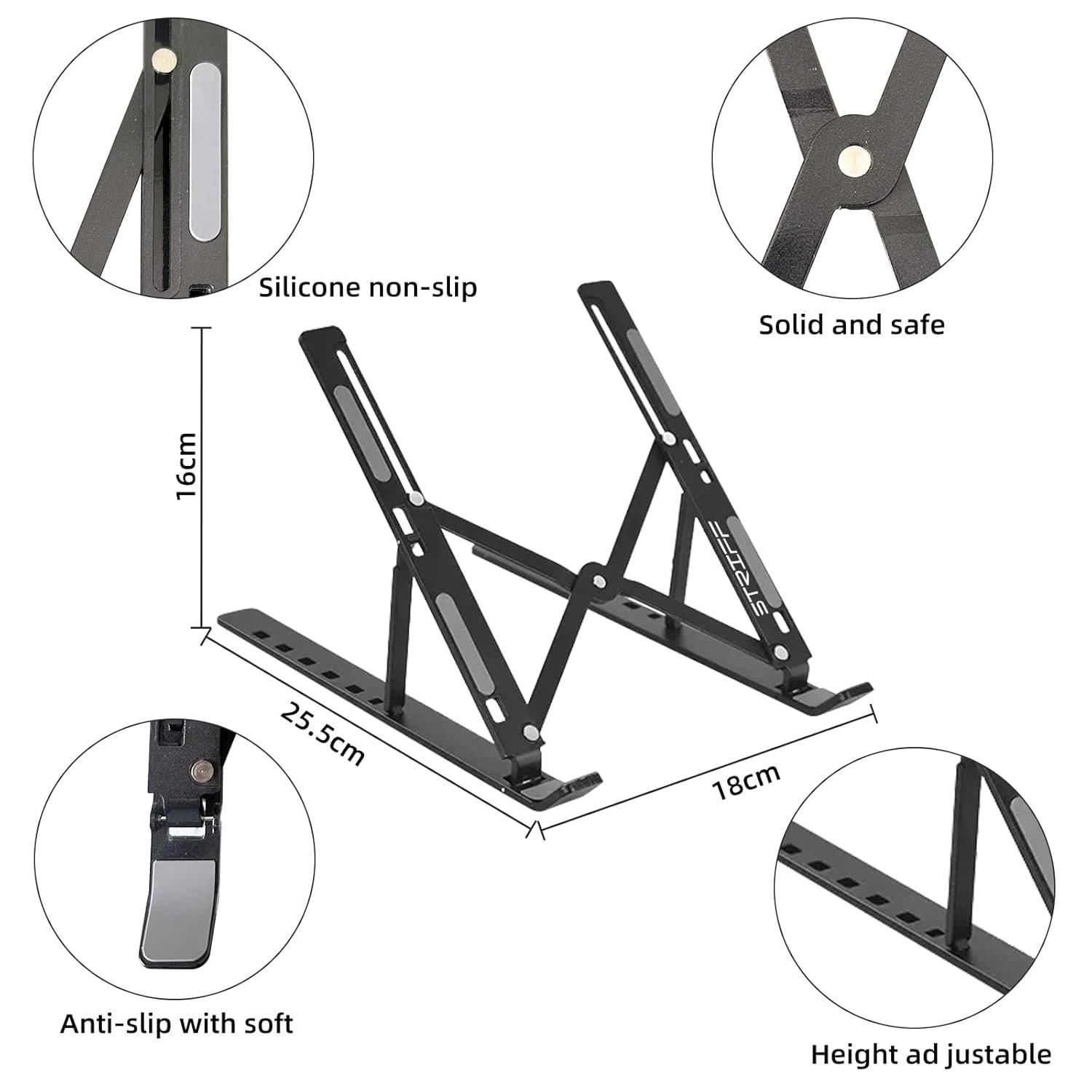STRIFF Foldable Portable Laptop/Tablet Stand with 6 Level Height & Angle Adjustment - Image 3