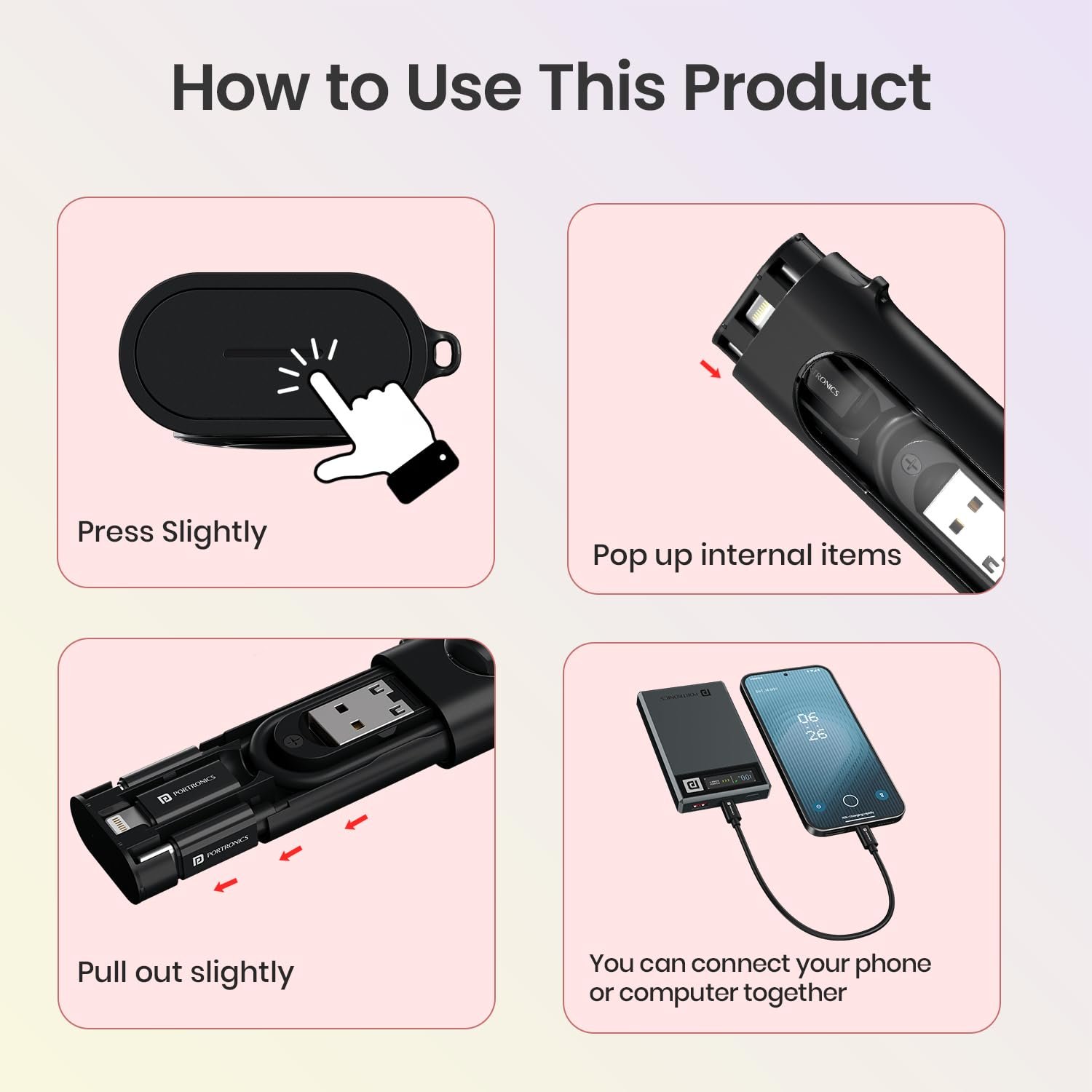Portronics Snapcase 4 60W Multifunctional Fast Charging Data Cable Transparent Kit - Image 4