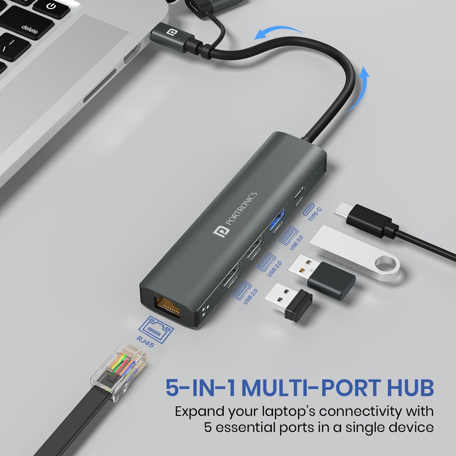 Portronics Mport Edge,5 Ports Dual USB Hub Dock, Superfast USB 3.0 - Image 6