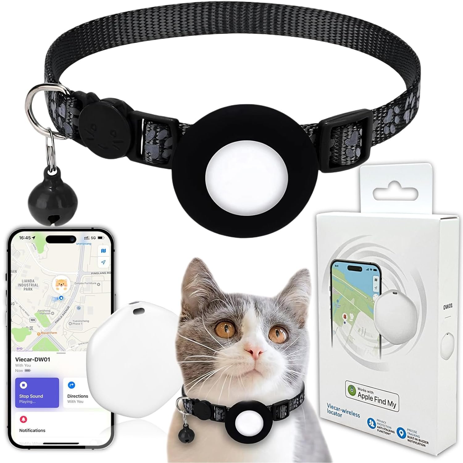 GPS Tracker for Cats, Mini GPS Pet Tracker with Collar