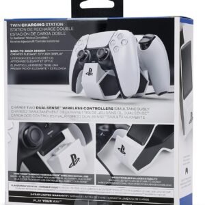 PowerA Twin Charging Station for PS5 DualSense and DualSense Edge Wireless Controllers, AC Adaptor Included, with LED Indicator, Vertical Dual Controller Fast Charging Dock (Officially Licensed)