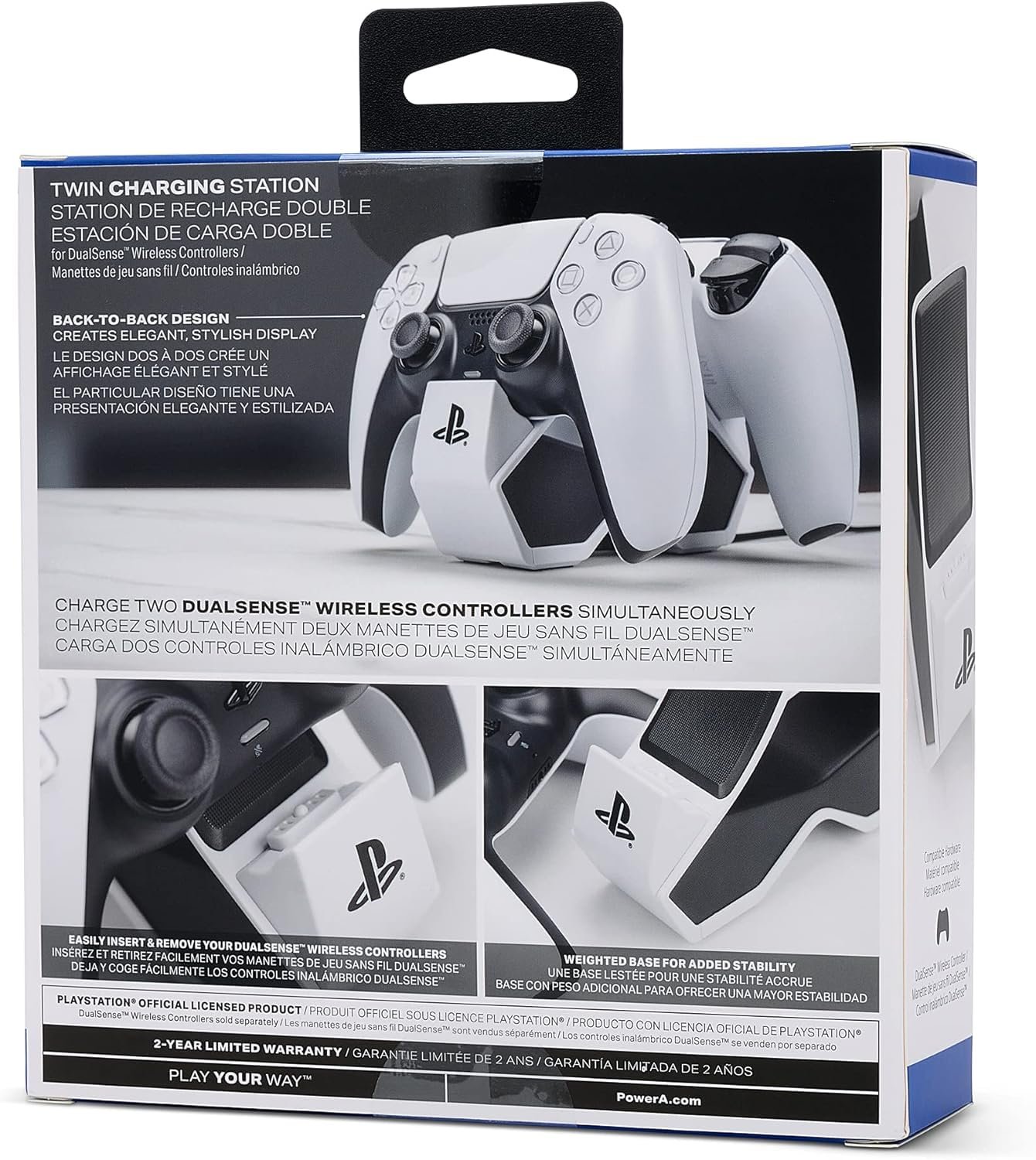PowerA Twin Charging Station for PS5 DualSense and DualSense Edge Wireless Controllers, AC Adaptor Included, with LED Indicator, Vertical Dual Controller Fast Charging Dock (Officially Licensed) - Image 2