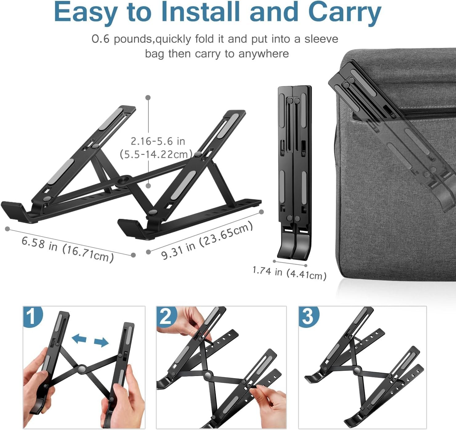 STRIFF Foldable Portable Laptop/Tablet Stand with 6 Level Height & Angle Adjustment - Image 6