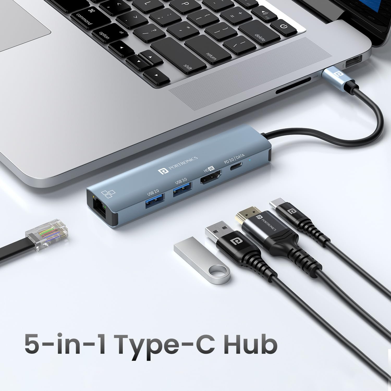 Portronics Mport 51 5-in-1 Type C HUB/Docking Station with RJ 45 Ethernet Port - Image 7