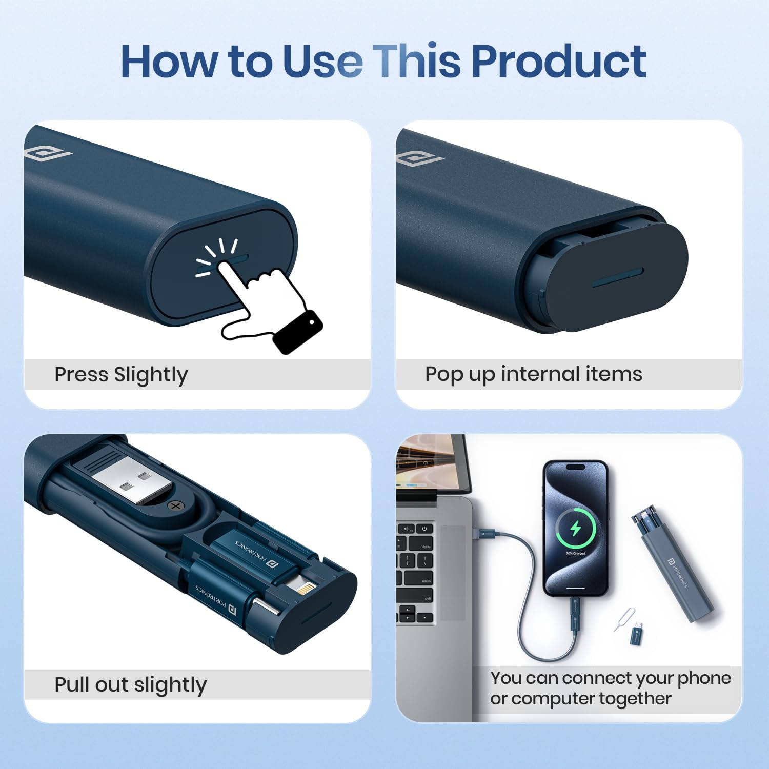 Portronics Snapcase 3 60W Multifunctional Fast Charging Data Cable Kit - Image 3