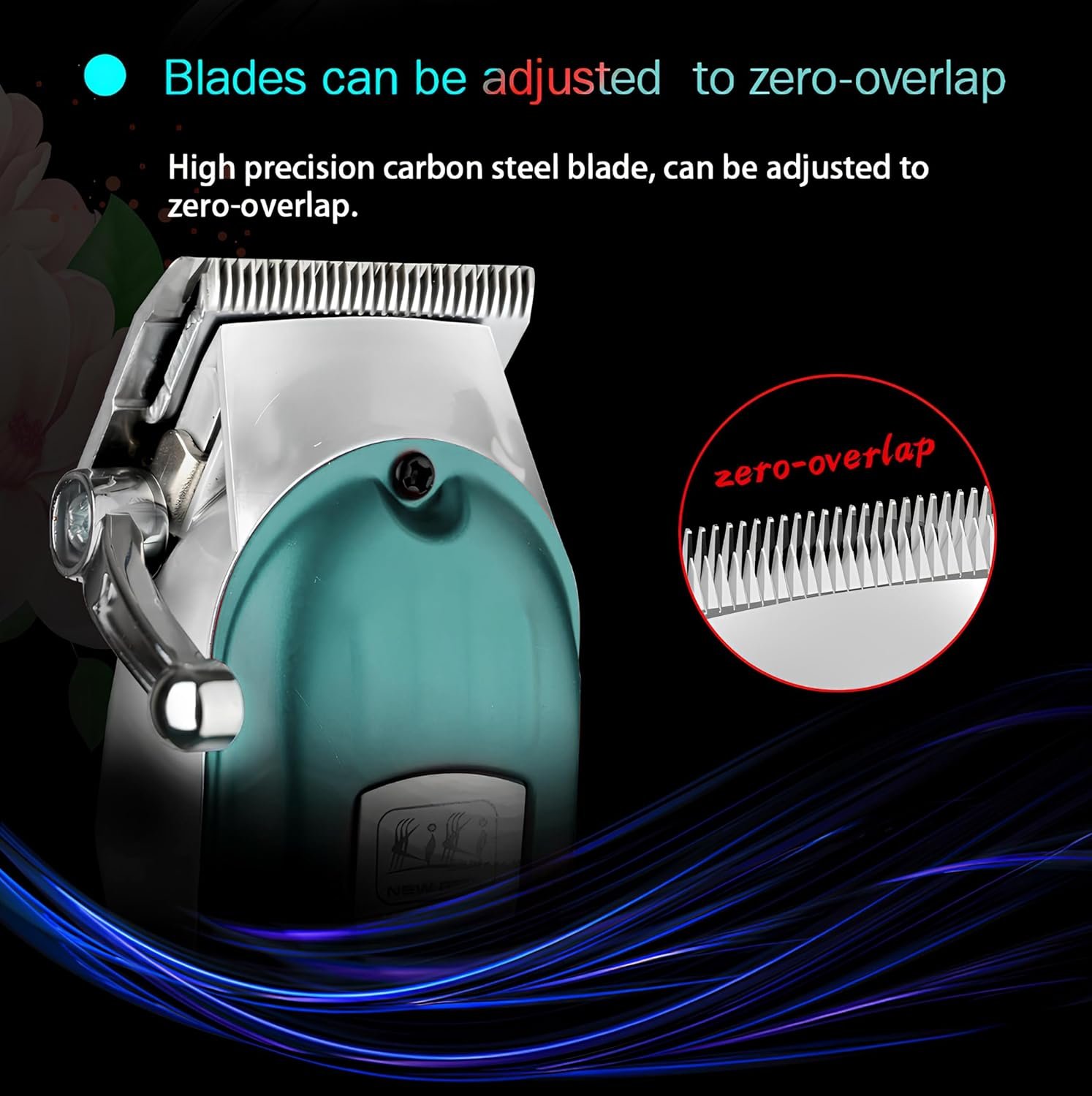 NG-116 PLUS Salon Series Professional Cordless Hair Clipper Digital Display 6500 RPM Powerful rotary Motor High Carbon steel 4 Guide Comb Taper Lever Adjustment Runtime: 240 min, Green - Image 4