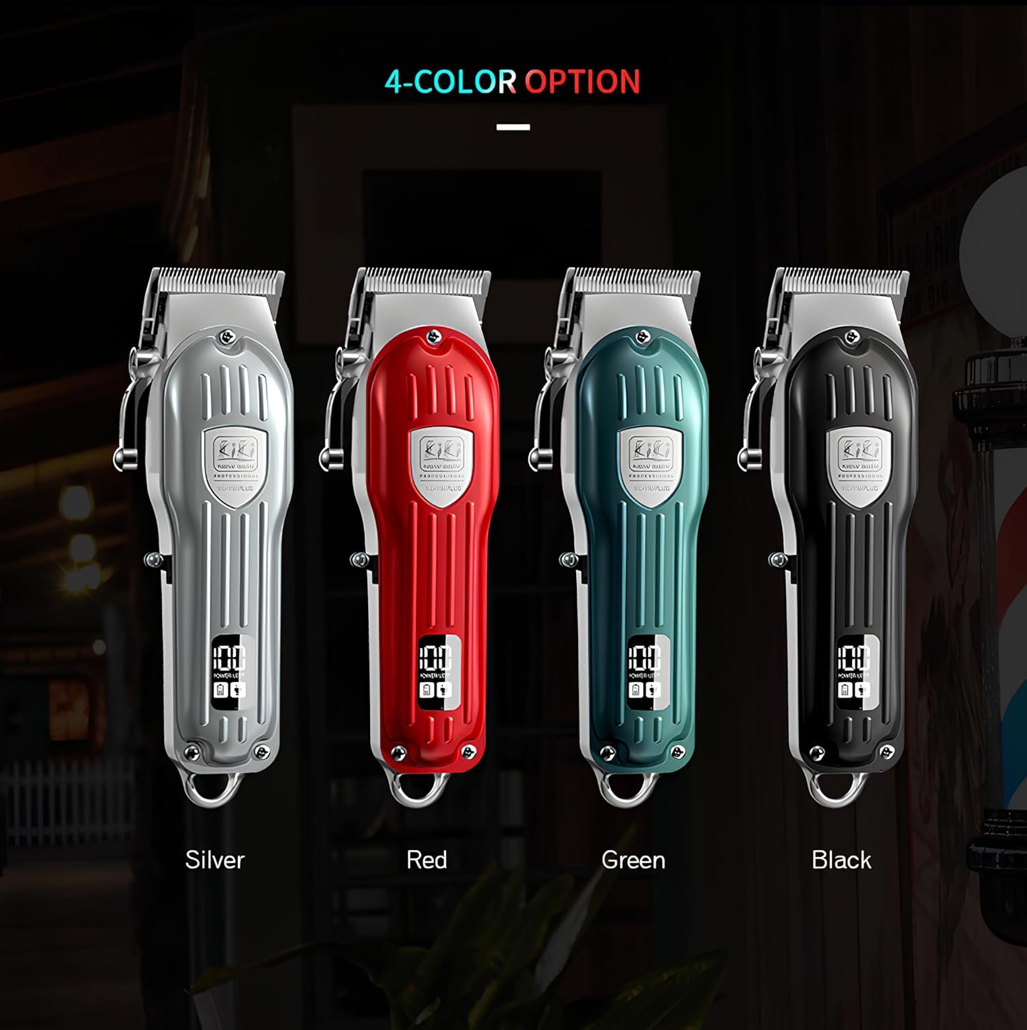 NG-116 PLUS Salon Series Professional Cordless Hair Clipper Digital Display 6500 RPM Powerful rotary Motor High Carbon steel 4 Guide Comb Taper Lever Adjustment Runtime: 240 min, Green - Image 7