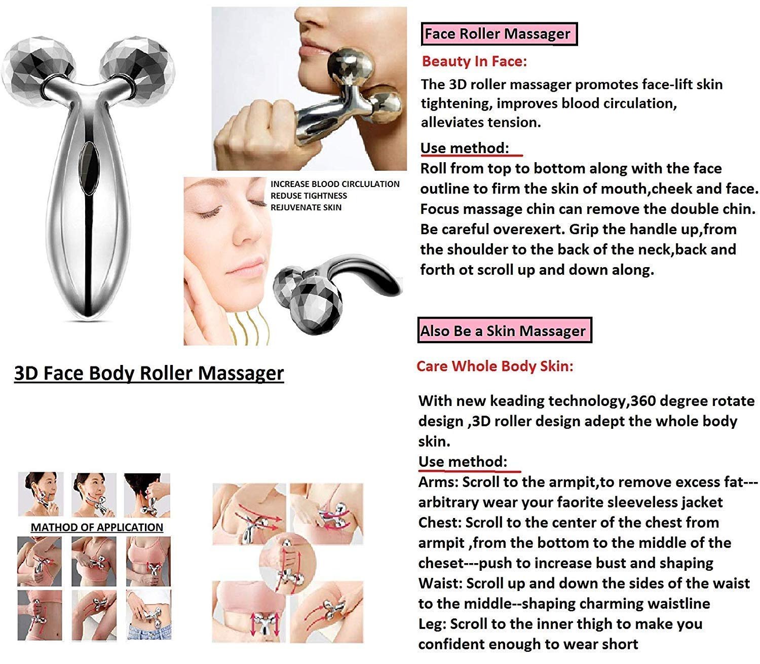 R A PRODUCTS RAPO Manual Roller 3D Y Shape Massager 360 Rotate Full Body Massage For Face Lifting Wrinkle Remover - Image 4