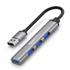 Amazon Basics 4-in-1 Hub Multiport Adapter, USB Hub with Aluminium Shell