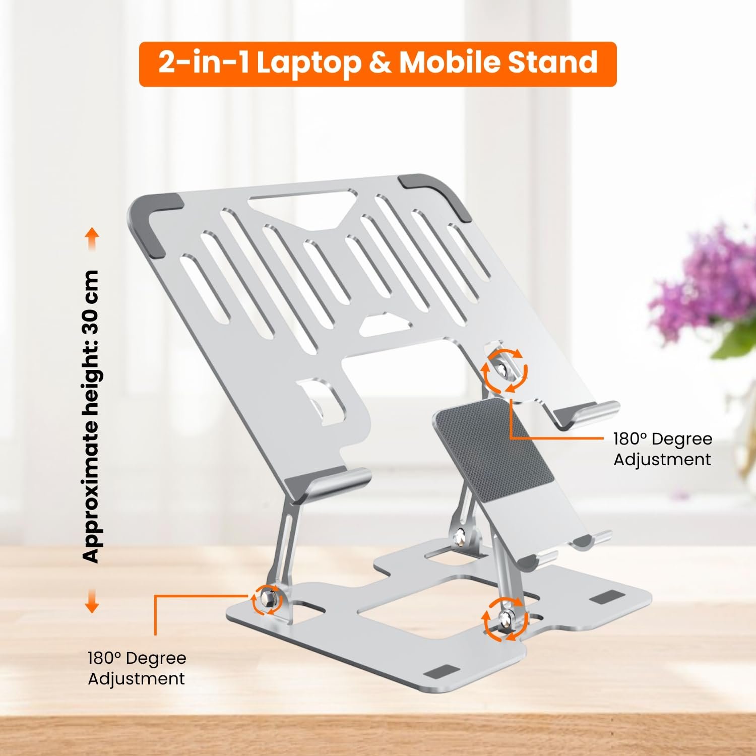 Dyazo 2 in 1 Adjustable Laptop Stand with Mobile Holder - Image 4