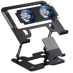 Dyazo Foldable Metal Laptop & Mobile Stand with Dual Cooling Fans