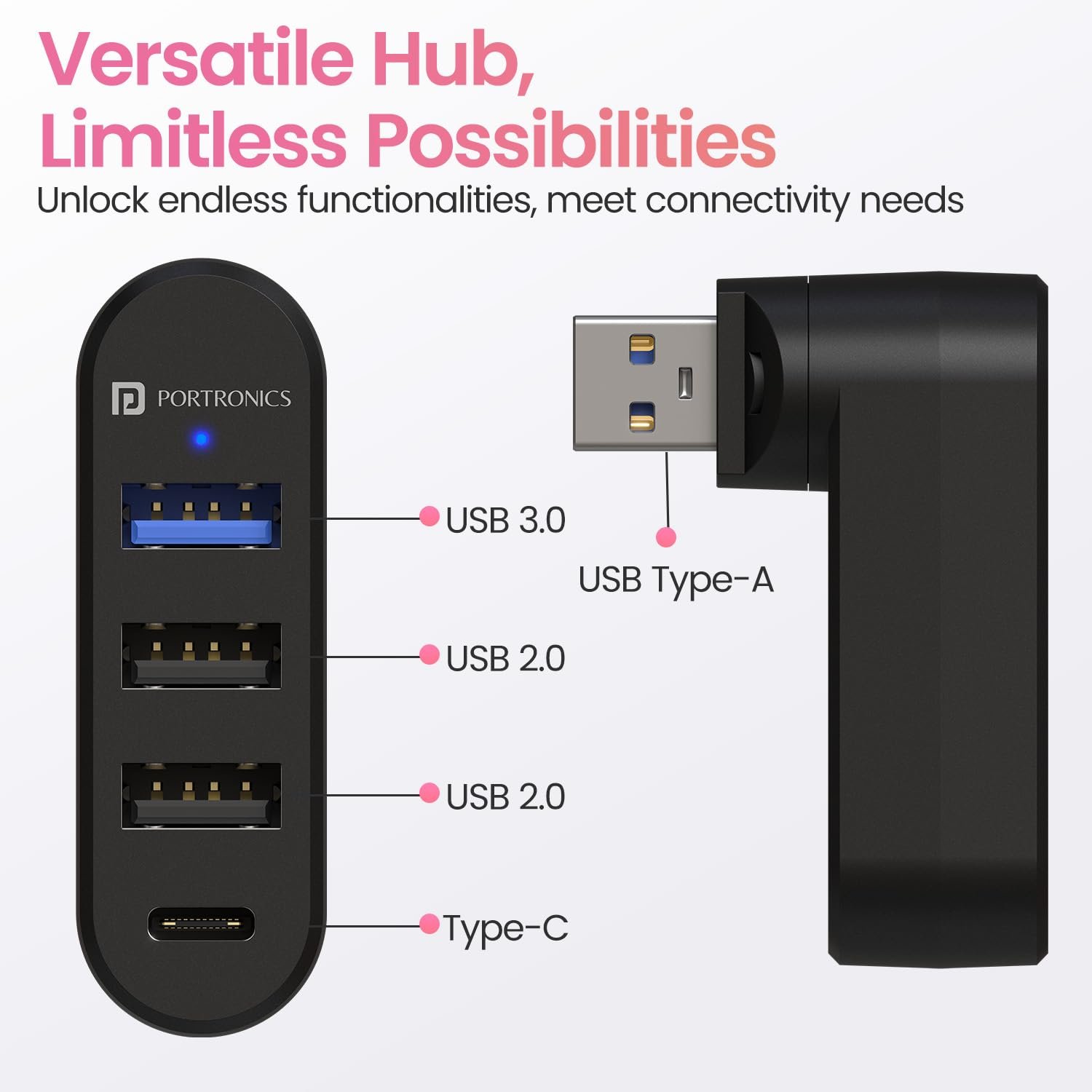 Portronics MPort Spin 4-in-1 USB Hub Dock with Type-C, USB 3.0 Super Speed - Image 2