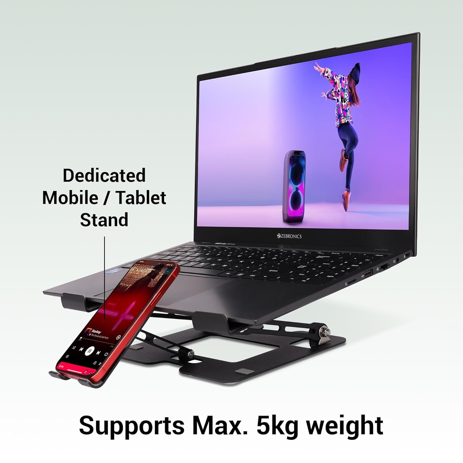ZEBRONICS NS3500, Foldable Laptop Stand, with Mobile Stand, Upto 17 inch - Image 3