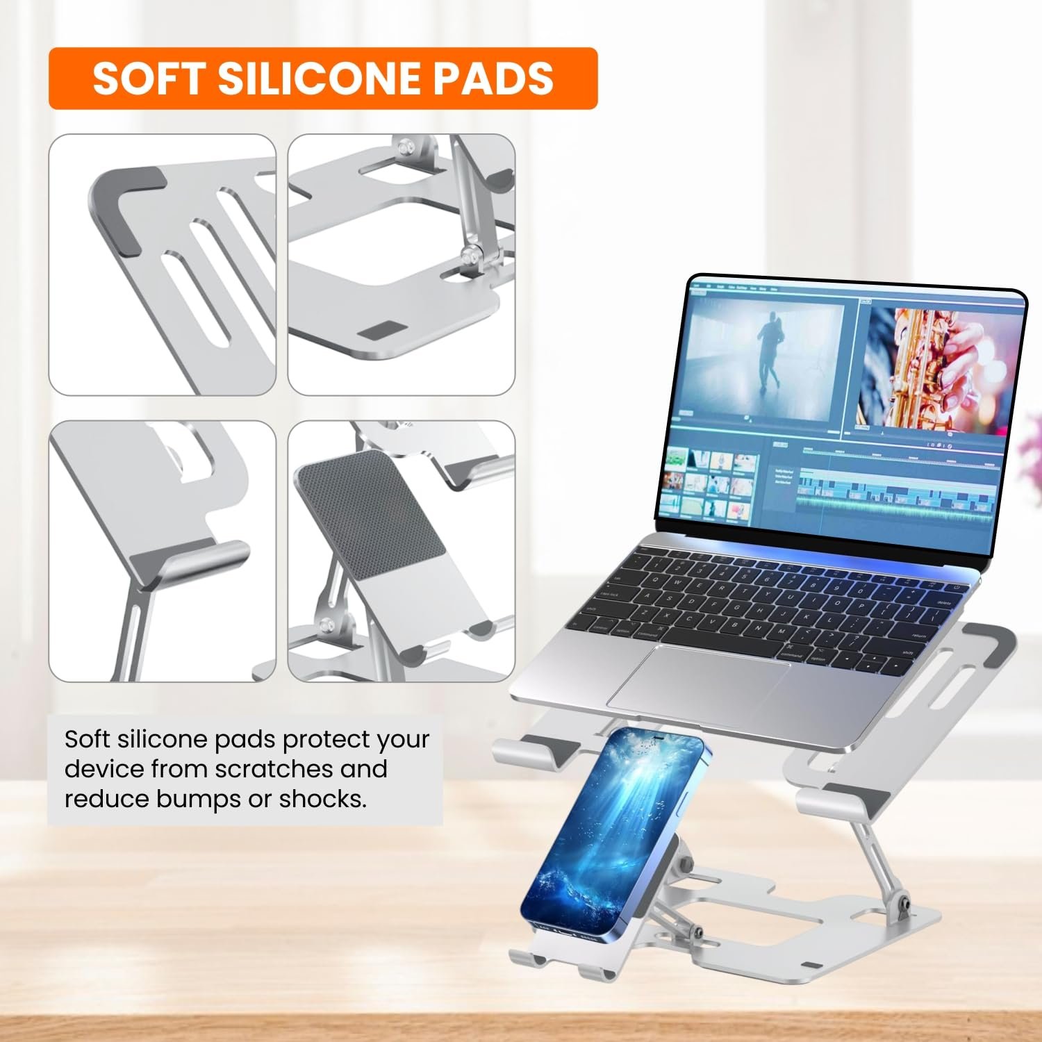 Dyazo 2 in 1 Adjustable Laptop Stand with Mobile Holder - Image 3