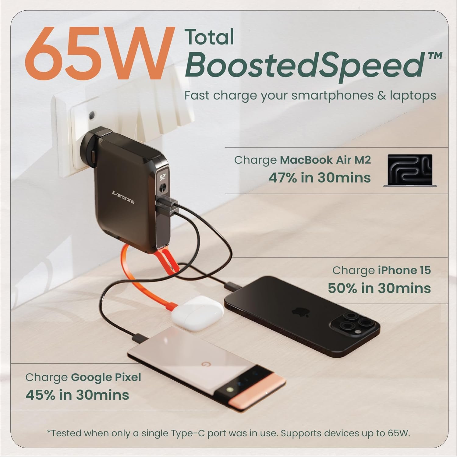 Ambrane 4-in-1 Powerbank, Magsafe Wireless, 65W Fast Charging 15000mAh - Image 4