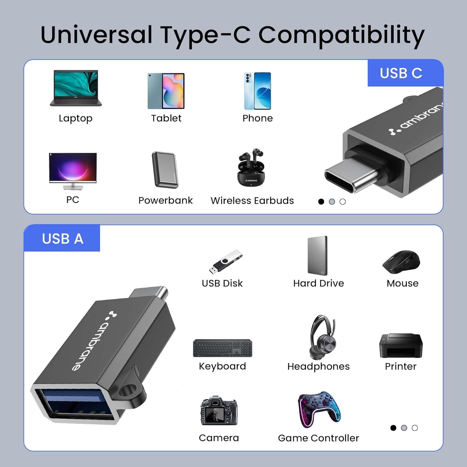 Ambrane USB 3.0 to Type C OTG Adapter, with Thunderbolt to USB to Adapter - Image 2