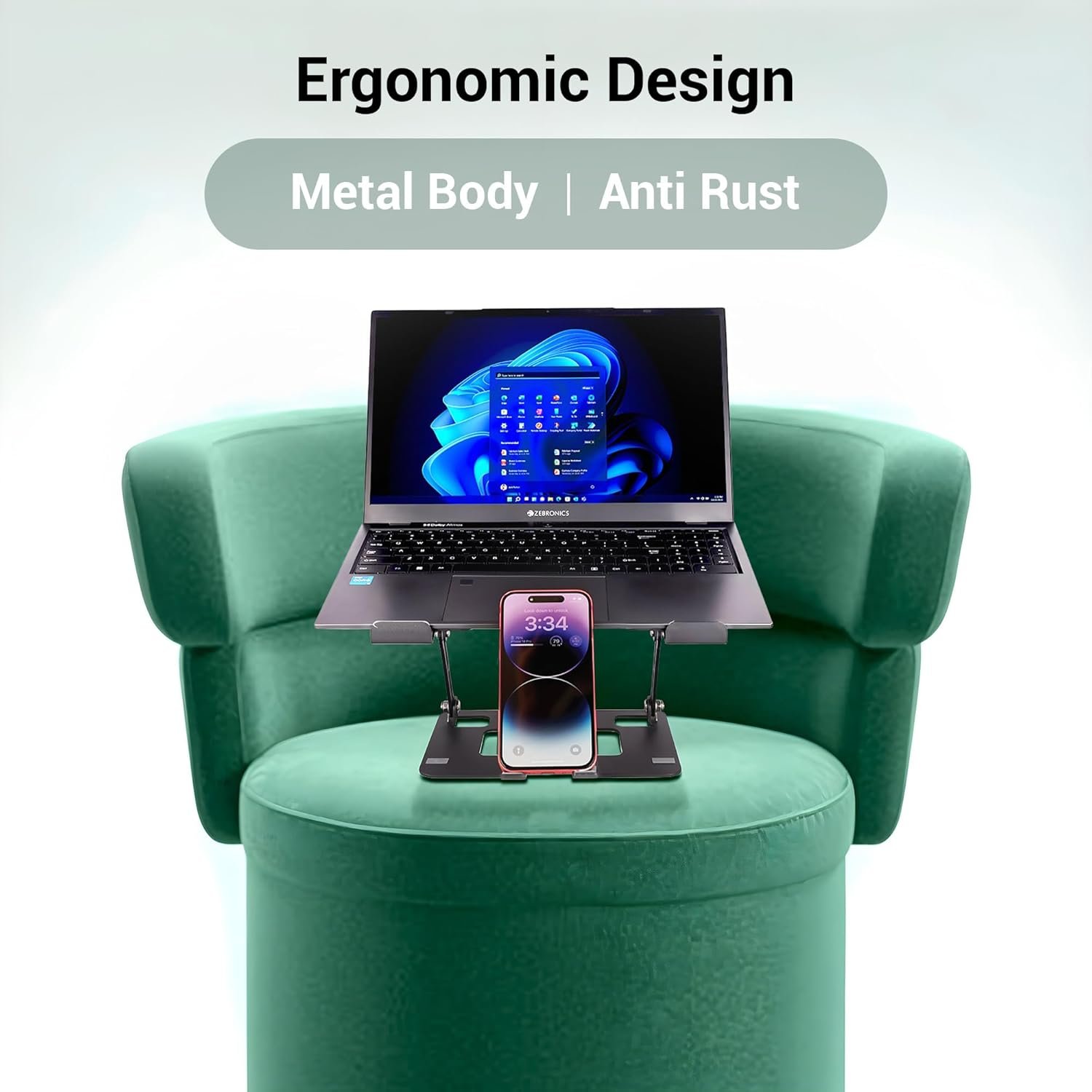 ZEBRONICS NS3500, Foldable Laptop Stand, with Mobile Stand, Upto 17 inch - Image 4