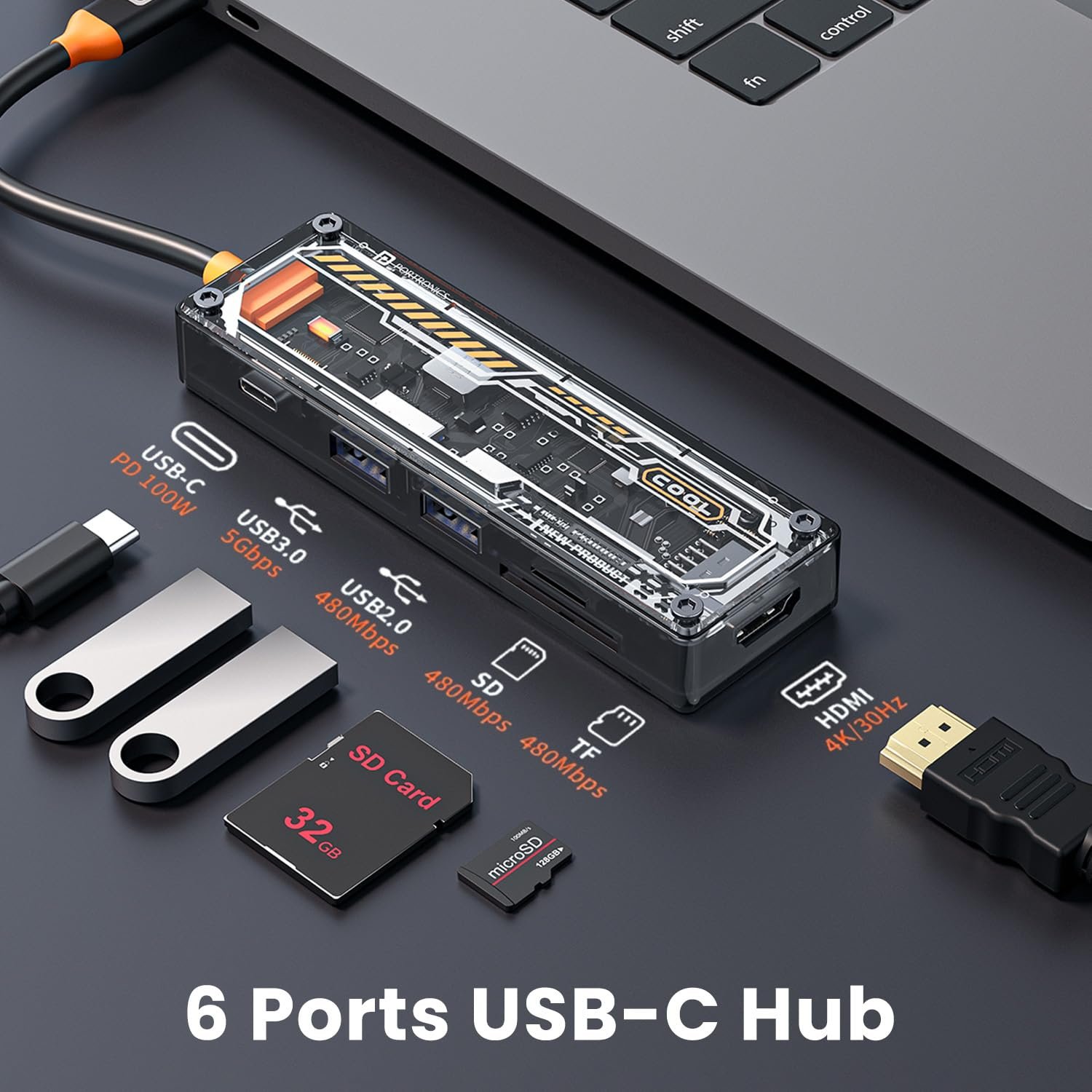 Portronics MPort View Two 6-in-1 USB Type-C Hub Dock,100 W Type-C PD&Data - Image 5