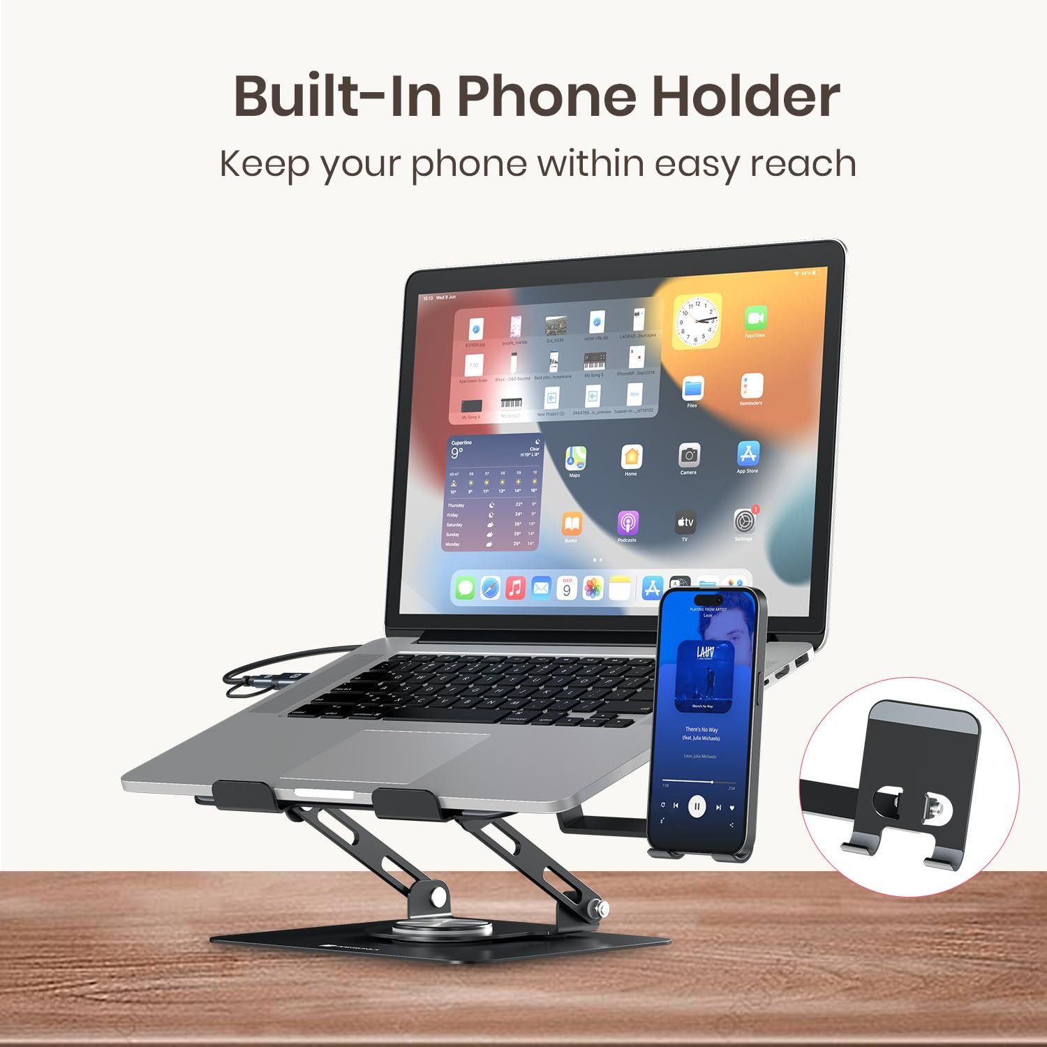 Portronics My Buddy K9 Pro Max, Adjustable Laptop Stand with 6-in-1 USB Hub - Image 2