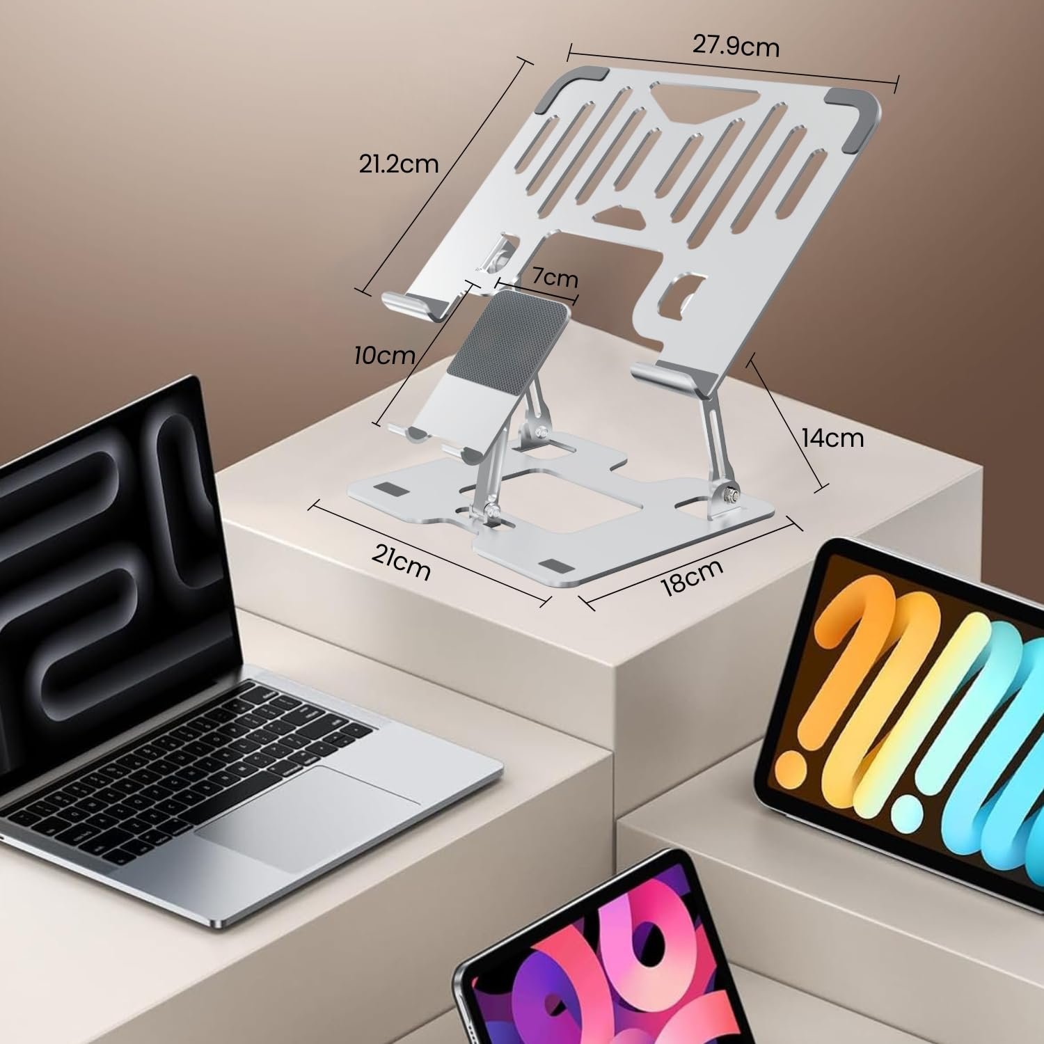 Dyazo 2 in 1 Adjustable Laptop Stand with Mobile Holder - Image 2