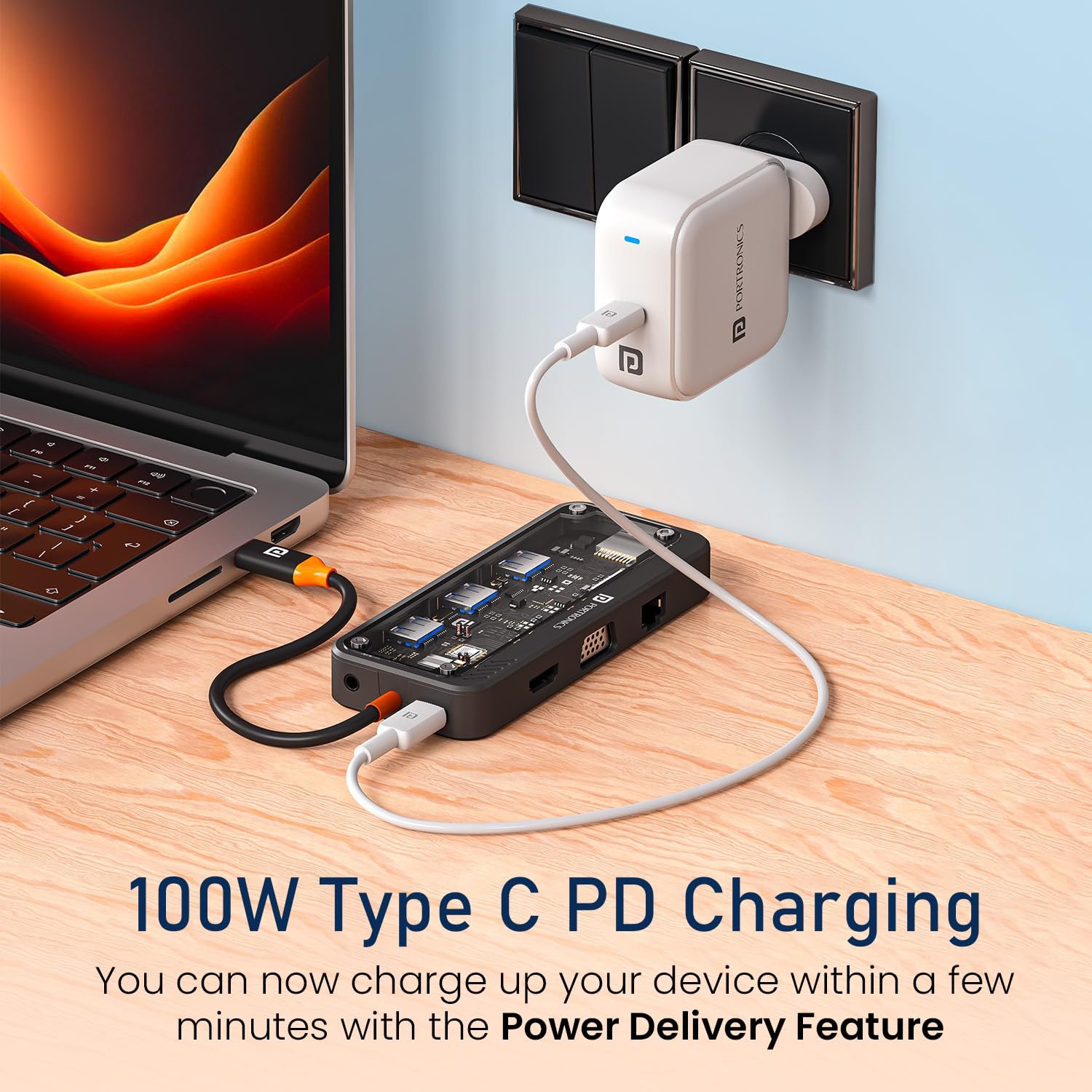 Portronics MPort View Three 10-in-1 USB-C Docking Station, 100 W PD Charging, 4K - Image 6