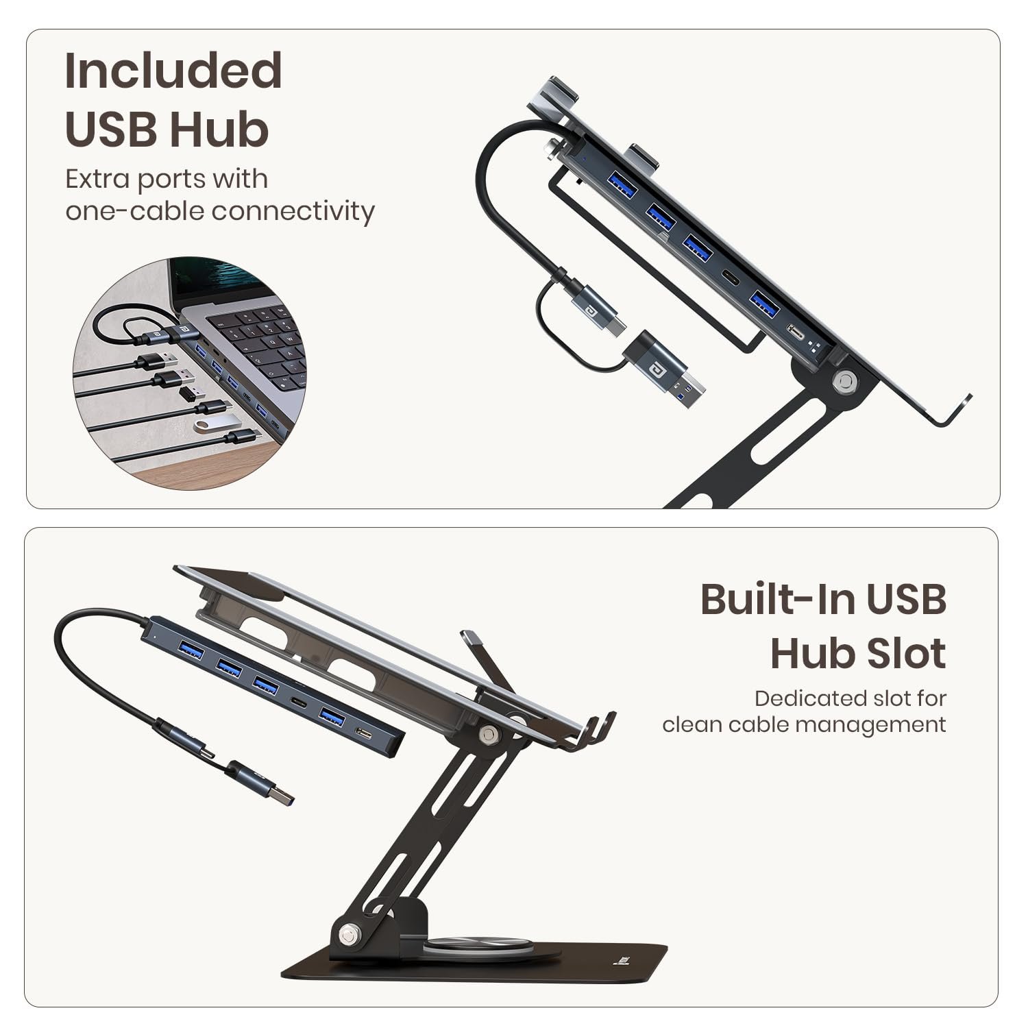 Portronics My Buddy K9 Pro Max, Adjustable Laptop Stand with 6-in-1 USB Hub - Image 3