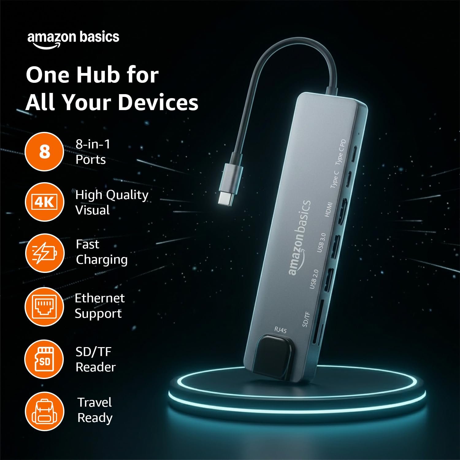 Amazon Basics USB hub 3.0 for Type-c Port,8 in 1 Adapter for pc Accessories - Image 7