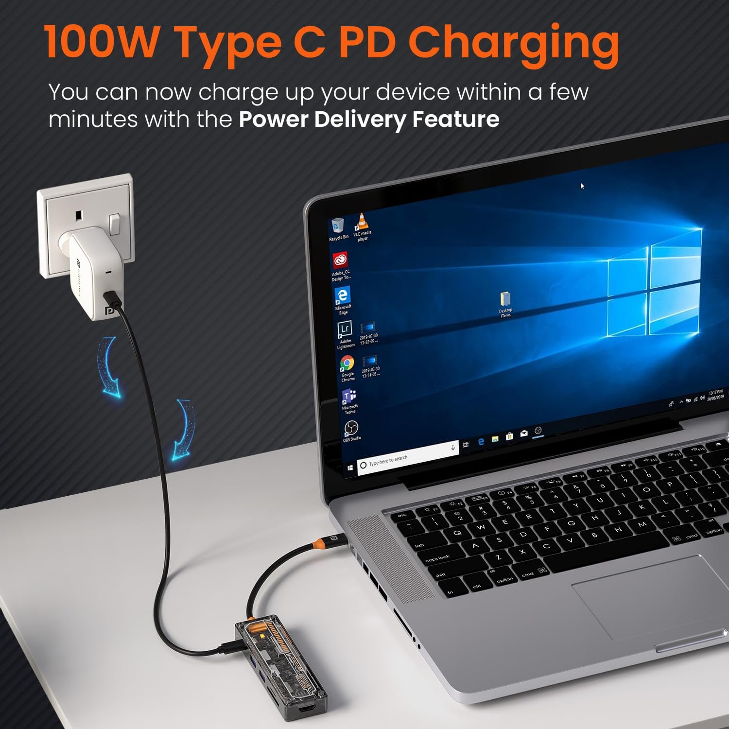 Portronics MPort View Two 6-in-1 USB Type-C Hub Dock,100 W Type-C PD&Data - Image 3