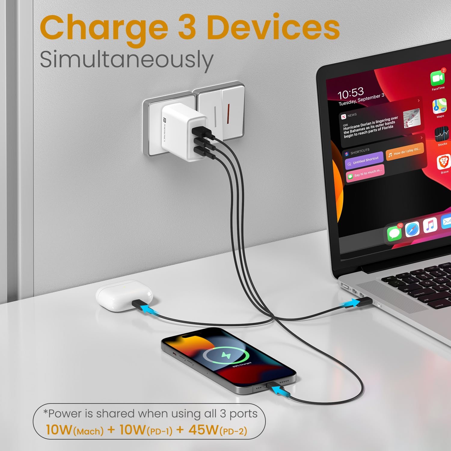 Portronics 65W Adapto 65M Triple Port Fast Charging Laptop Adaptor - Image 2
